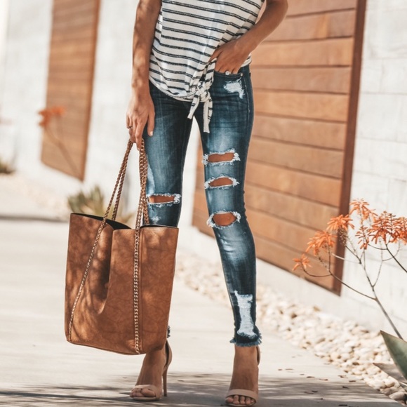 NWT KanCan Kan Can Worldwide Distressed Denim Dark - Picture 4 of 8